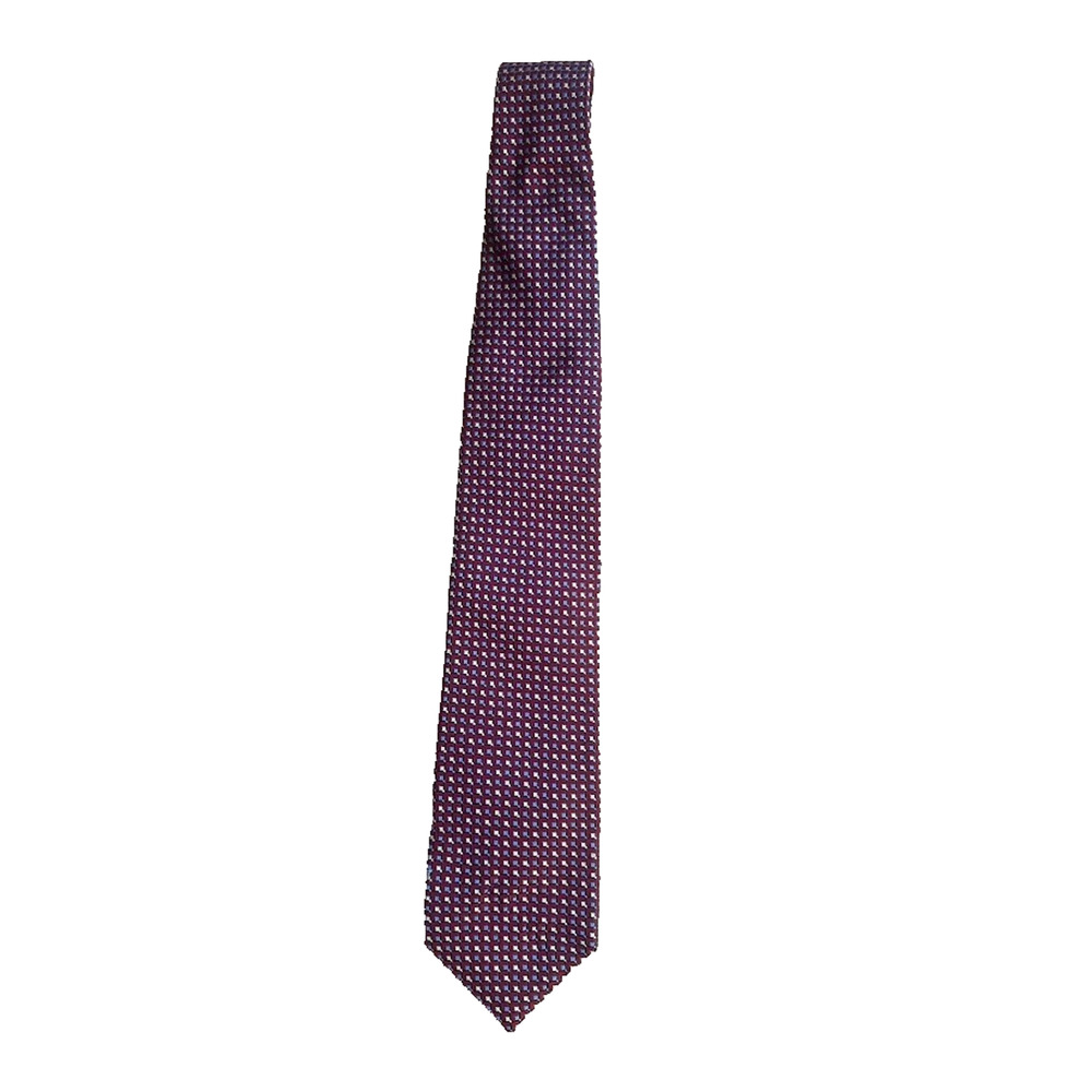 Lands End Neck Tie Adult Mens Red Blue Geometric 100% Silk USA Made Necktie